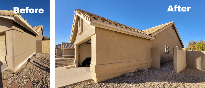 Before And After Side Angle Of Arizona Stucco House.