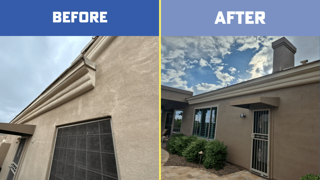 The Perfect Color Combo For This Phoenix Home Upgrade Before And After Of Arizona Brown Stucco Home.