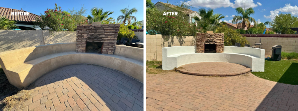 Stucco Bench Before And After Exterior Coating