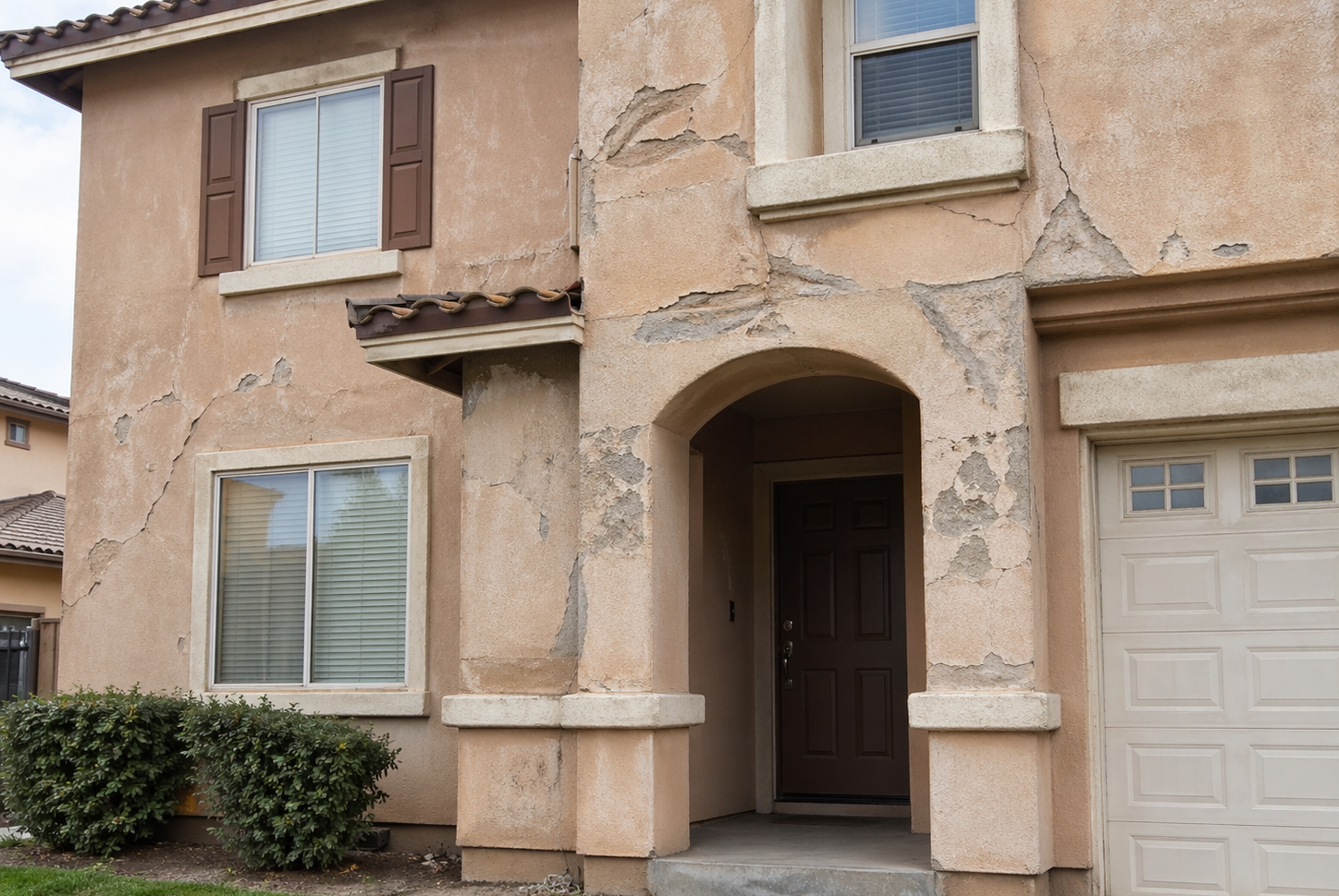 How Much Does It Cost To Paint A House In Phoenix In 2026? Damaged Stucco House E1777045641321 How Much Does It Cost To Paint A House In Phoenix In 2026?